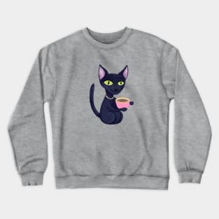 Cute Black Cat Drinking Coffee Crewneck Sweatshirt